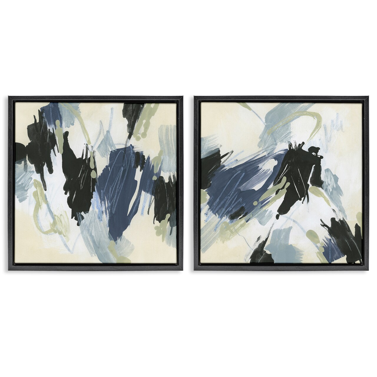 Stupell Industries Muted Blue Green Abstract Patches 2 pc Framed Floater Canvas Wall Art Set Design by June Erica Vess